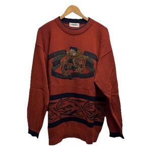 Iceberg Vtg Mens Sz V (Medium) Leonardo De Vinci Chunky Wool Knit Orange Sweater